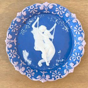 Jasperware-like Stoneware Raised-relief Plate of Mother and Daughter On A Swing